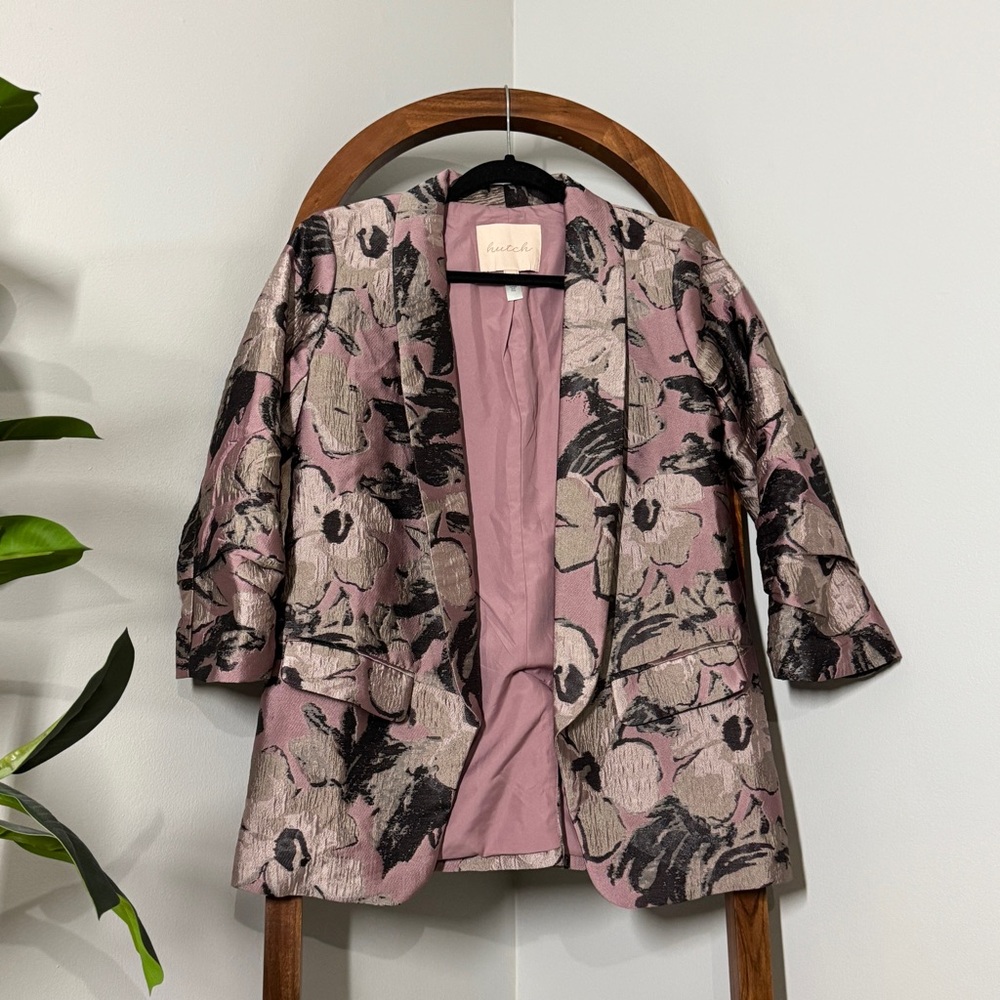 Anthropologie Hutch XS Pink Metallic Floral Textured Blazer